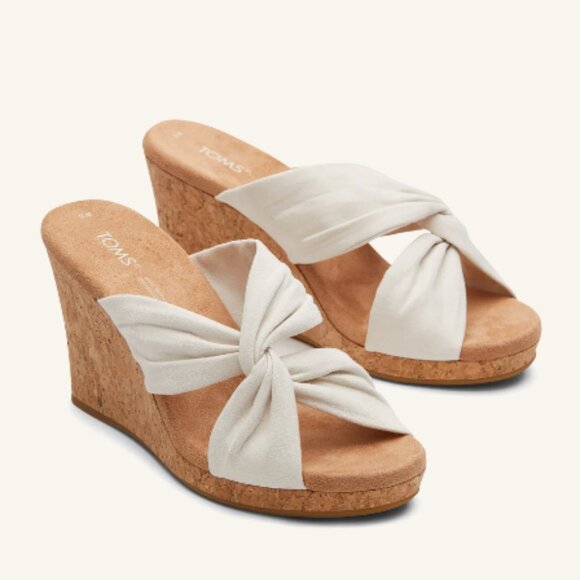 Toms Shoes - Worn Once Toms Serena Cork Wedge Sandal Heels Size 12 Natural Microfiber Color
